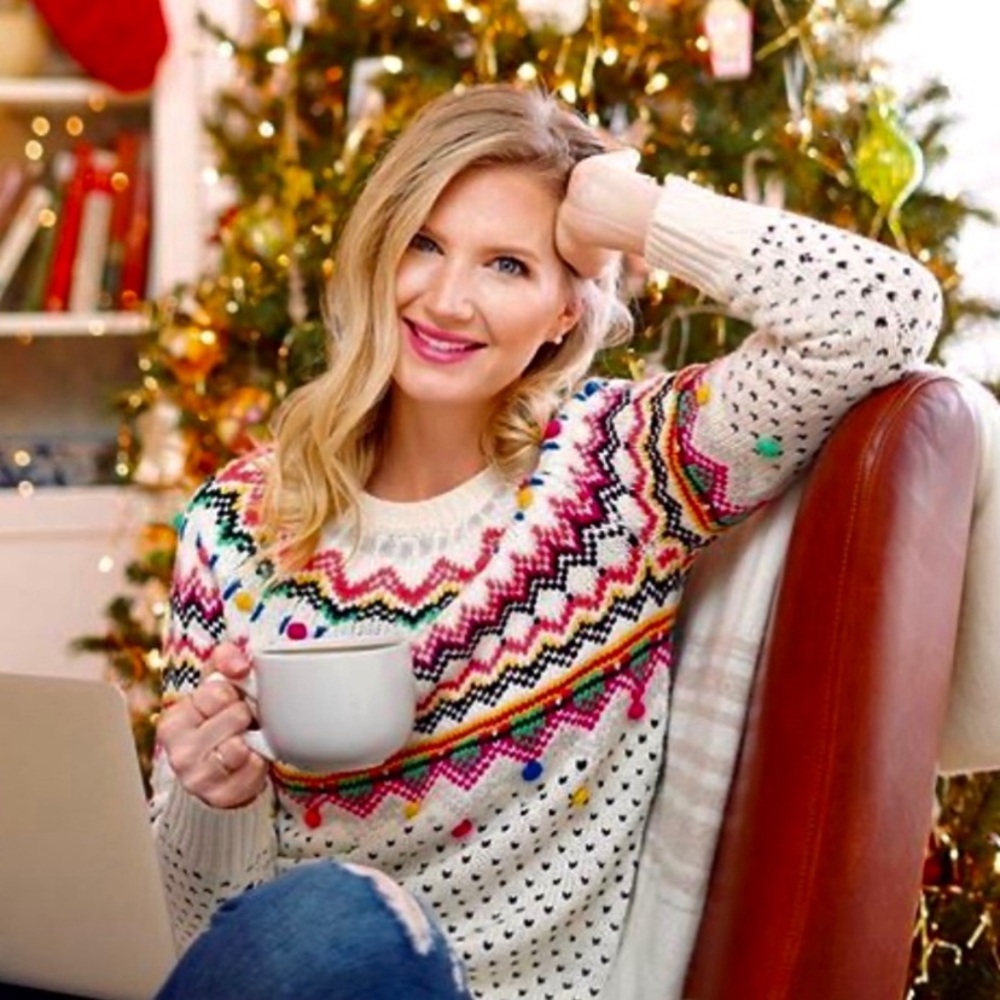 Talbots Carnival Fair Isle Pom Pom Sweater